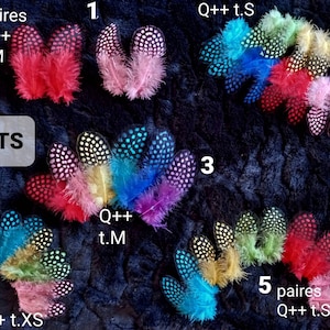 Pares y lotes de plumas de gallina de Guinea de colores - colores = rosa, naranja, rojo, amarillo, etc. - atado de moscas, pendientes, atrapasueños, joyería