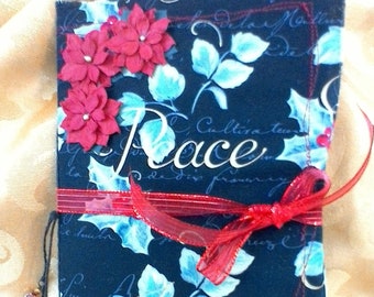 Joyful Christmas journal, memory keeper, photo album! 1914 Poinsettia post card, bead dangles, lots of ephemera! Peace!