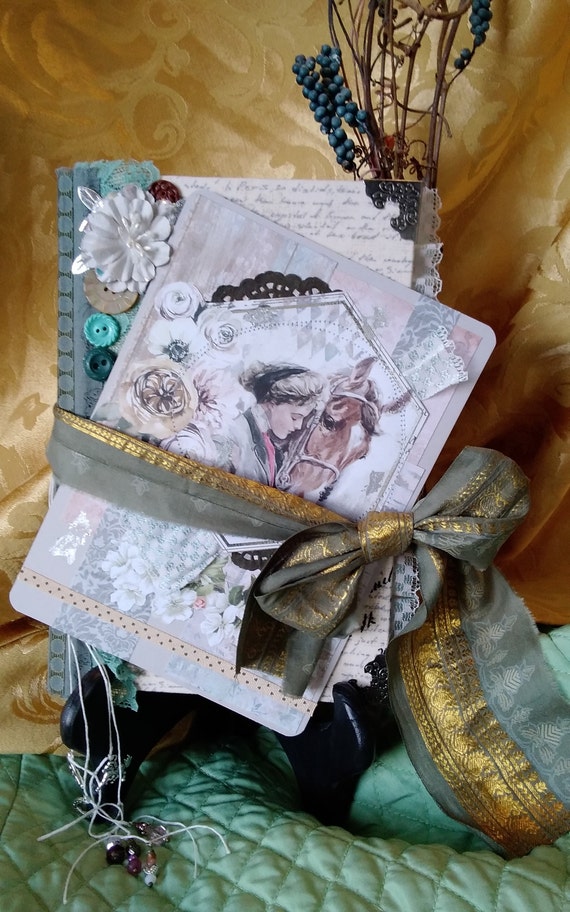 Horse journal Gorgeous Horse Lover's journal is lacey and luscious! Full of ephemera, tags, tucks, pockets, journaling cards, charms, beads!