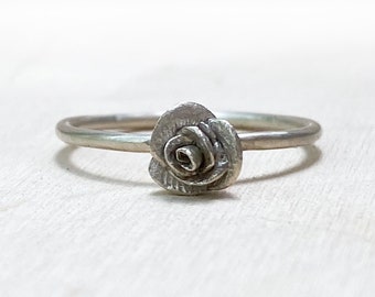 Dainty Sterling Silver Rose Floral Ring | Flower Ring | Nature Jewelry | Cottagecore Ring | Witchy Ring