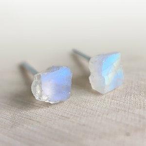 Small Petite Raw Moonstone Earring | Rough Gemstone Jewelry | Dainty Stone Earring | Raw Crystal | Sterling Silver | Witchy