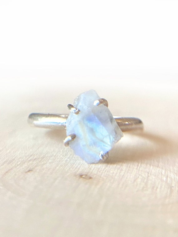 Rainbow Moonstone Ring Sterling Silver or 14k Gold Filled Raw Stone Ring Stacking Ring Moonstone Jewellery Stackable birthstone rings uk