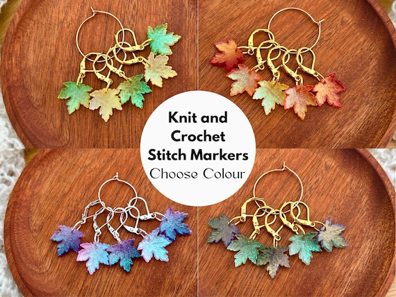 Maple Leaf Knitting Stitch Markers, Crochet Progress Keepers, Shimmer Accessories, Supplies, Tools, Gifts For Knitters, Crocheters, Crafters