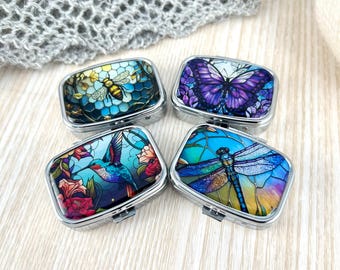 Stitch Marker Holder Tin with Bee, Dragonfly, Butterfly or Humming Bird. Knitting, Crochet, Craft Accessories & Notions. Pill Container Pot