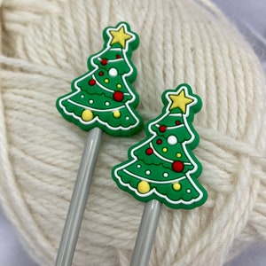 Knitting Needle Christmas Tree Stitch Stoppers or Savers. Festive Knitting Accessories, Gifts for knitters, Knitting Notions
