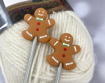 Knitting Needle Point Protectors Stoppers Gingerbread Man Men Christmas, Festive Knitting Accessories, Gifts for knitters, Knitting Notions,
