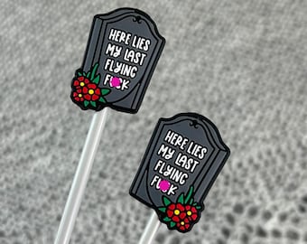Rude Knitting Needle Stitch Savers Stoppers End Caps, Here Lies My Last Flying F*#k, Knitting Notions Accessories, Gifts for knitters