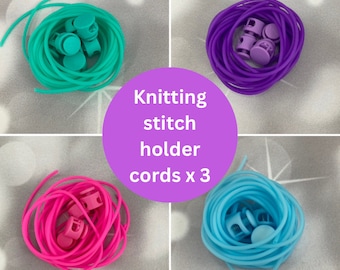 3 Knitting Stitch Holder Cords or Cables in an Organza Bag, Stitch Keeper Hollow Tubing, Accessories, Notions, Supplies