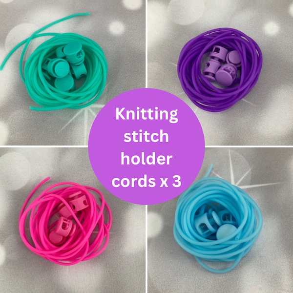 3 Knitting Stitch Holder Cords or Cables in an Organza Bag, Stitch Keeper Hollow Tubing, Accessories, Notions, Supplies