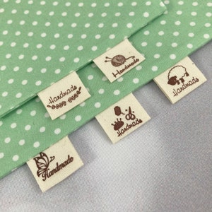Fabric Labels “Hand Made” With Love Clothing Sew In Tags Handmade Labels for knitted Garments, sewing, crochet, Craft labels.