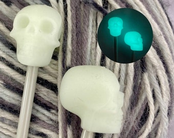 Skull Knitting Needle Stitch Savers, Point Protectors or Stoppers. Glow in the Dark! Knitting Accessories, Gifts for knitters
