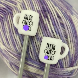 Mug Shaped Knitting Needle Stitch Stoppers Fresh Out Of F#cks Needle End Caps, Accessories, Gifts for knitters,