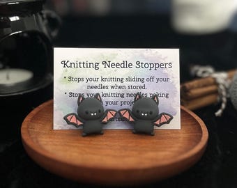Bat Knitting Needle Stitch Savers,Halloween Point Protectors, Stoppers, End Caps, Huggers, Knitting Accessories, Gifts for knitters