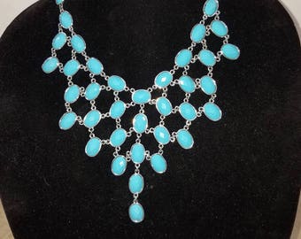 turquoise and silver bib choker