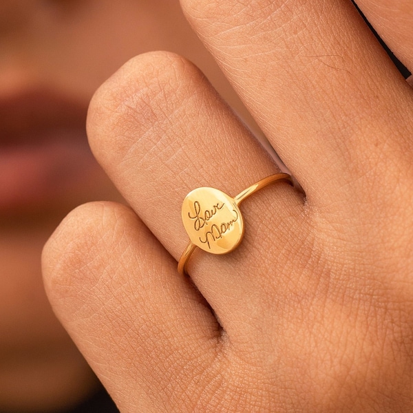 Handwriting Signet Ring  | Oval Handwriting Ring | Signature Ring | Gift for Her | Dainty Signet Ring | Mother's Day Gift