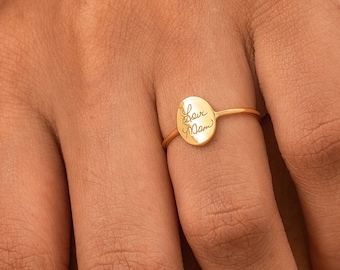 Handwriting Signet Ring  | Oval Handwriting Ring | Signature Ring | Gift for Her | Dainty Signet Ring | Gift For Mom | Mother's Day Gift