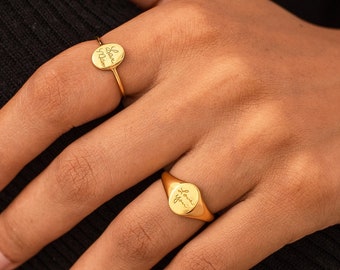 Handwriting Signet Ring | Oval Handwriting Ring | Signature Ring | Gift for Her | Dainty Signet Ring | Gift For Mom | Mother's Day Gift