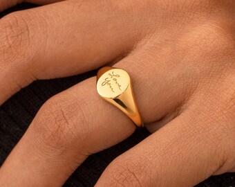 Handwriting Signet Ring | Oval Handwriting Ring | Signature Ring | Gift for Her | Dainty Signet Ring | Mother's Day Gift| Christmas Gift