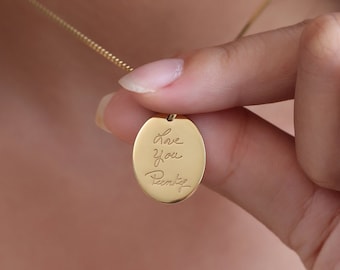 Oval Handwriting Necklace | Actual Handwriting Necklace | Oval Necklace| Loved one's handwriting Necklace| Mother's Day Gifts