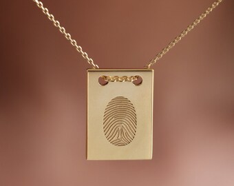 Rectangle Fingerprint Necklace| Actual Fingerprint Necklace | Rectangle Charm Necklace| Loved one's Fingerprint Necklace| Mother's Day Gifts