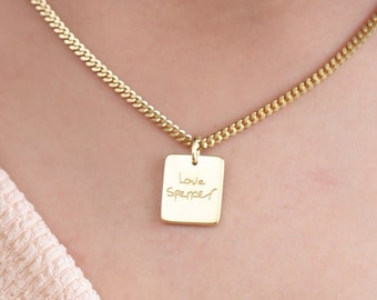 Rectangle Handwriting Necklace| Actual Handwriting Necklace | Rectangle Charm Necklace| Loved one's handwriting Necklace| Mother's Day Gifts