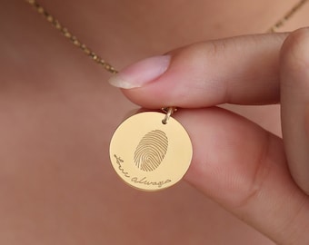 Circle Handwriting Necklace | Actual Fingerprint Necklace | Disc Necklace| Loved one's Fingerprint Necklace| Mother's Day Gifts