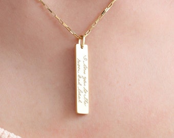 Vertical Handwriting Bar Necklace| Actual Handwriting Necklace| Bar Necklace| Loved one's handwriting Necklace| Mother's Day Gifts