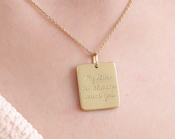 Large Rectangle Handwriting Necklace| Handwriting Necklace | Rectangle Charm Necklace| Loved one's handwriting Necklace| Mother's Day Gifts