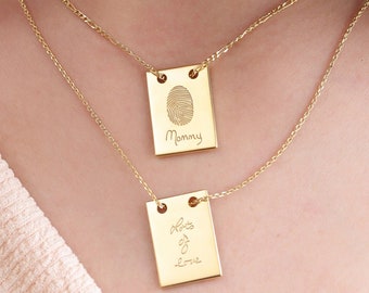 Rectangle Handwriting Necklace| Actual Fingerprint Necklace | Rectangle Charm Necklace| Loved one's Fingerprint Necklace| Mother's Day Gifts