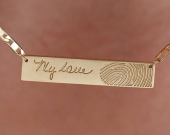 Horizontal Fingerprint Bar Necklace| Actual Fingerprint Necklace| Handwriting Necklace| Loved one's fingerprint Necklace| Mother's Day Gifts