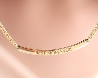 BEST MOM EVER Necklace| Curve Bar Necklace| Custom Curved Bar Necklace| Gift For Mom|Personalized Gifts| Graduation Gift| Mother's Day Gifts