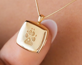 Pet Photo Locket Necklace | Paw Print Dog Ear Memorial | 14K Gold Vermeil | Pets Lover Keepsake Jewelry Gift