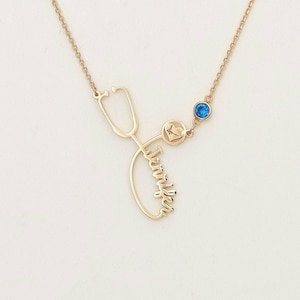 Custom Name Stethoscope Necklace | Medical Student | Nurse - Doctor Gift | Dainty Name Necklace | Graduation - Mother&#39;s Day Gift