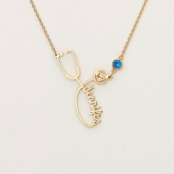 Collana con stetoscopio con nome personalizzato / Regalo per studenti di medicina / Regalo per infermiere / Regalo per dottori / Collana con nome delicato / Regalo di laurea / Regalo per la festa della mamma