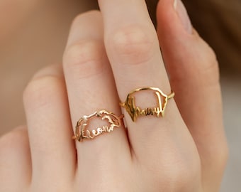 Dog Name Ring | Dog Ears Ring | Pet Name Jewelry | Personalized Ears | Gift for Pet Lover | Mother&#39;s Day Gifts