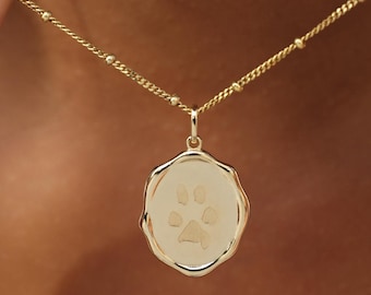 Organic Oval Pendant Pet Paw Print, Personalized Pet Memorial Jewelry, Custom Dog Cat Keepsake Necklace, Pet Loss Gift, Mother’s Day Gift