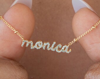 Sparkle Pavé CZ Nameplate Necklace with Ball Chain | Custom Name Bar for Teen Girls