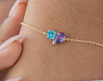 Birthstone Bracelet for Mom | Two Charm in Sterling Silver