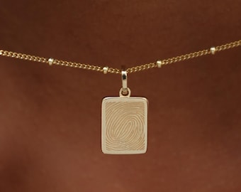 Organic Rectangle Fingerprint Necklace | Actual Fingerprint Necklace | Rectangle Charm Jewelry | Mother's Day