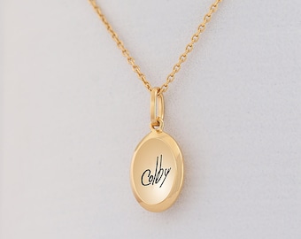 Custom Engraved Oval Necklace | Mini Oval Necklace | Handwriting Oval Necklace| Actual Signature Necklace | Gift For Mom| Mother's Day Gifts