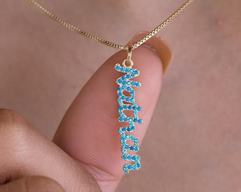 Custom Pave Name Necklace – Personalized Number Charm, Dainty Minimalist Gift | CodeBlue Jewelry