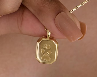 Personalized Paw Print Necklace • Hexagon Photo Locket • Engraved Keepsake • Dog Cat Lover Gift