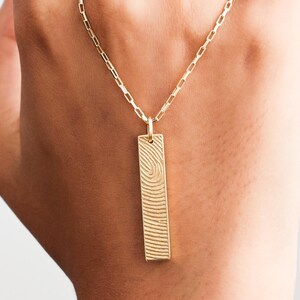 Vertical Fingerprint Bar Necklace | Actual Fingerprint - Handwriting Necklace | Loved one&#39;s handwriting Jewelry | Mother&#39;s Day Gifts