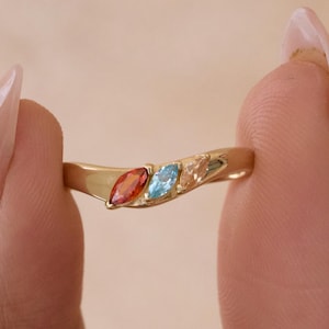 Three Marquise Birthstone Ring | Family Gift for Mom | Sterling Silver | Three Stone Gemstone Ring | Dainty Jewelry