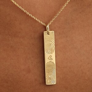 Vertical Fingerprint Bar Necklace | Actual Fingerprint - Handwriting Necklace | Loved one&#39;s handwriting Jewelry| Mother&#39;s Day Gifts