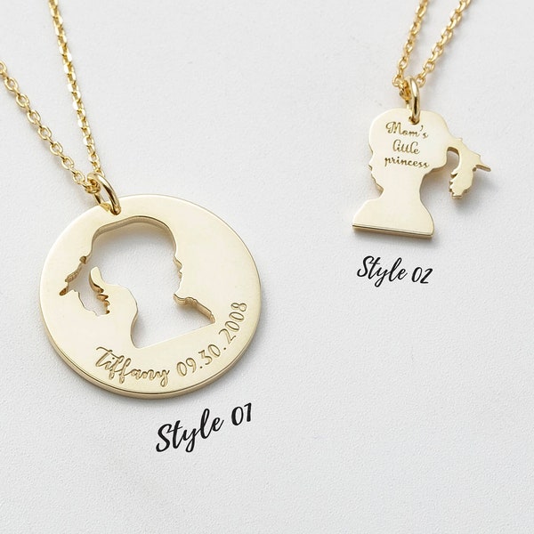Custom Children Silhouette Necklace | Personalized Mother Daughter Necklace | Family Necklace  | Adoption Necklace| Mother's Day Gifts