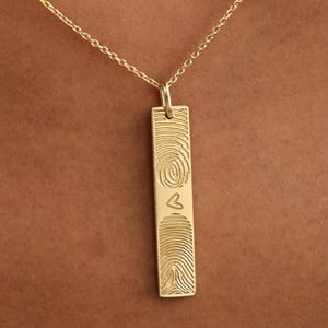 Vertical Fingerprint Bar Necklace | Actual Fingerprint - Handwriting Necklace | Loved one&#39;s handwriting Jewelry| Mother&#39;s Day Gifts
