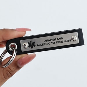 Dainty Medical ID Keychain | Medical Alert Leather Keychain | Personalized Keyring | Alert Allergy Keyring