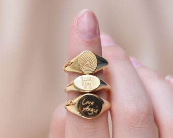 Handwriting Signet Ring  | Fingerprint Signet Ring | Gift for Her | Dainty Signet Ring | Personalized Jewelry | Mother's Day Gift