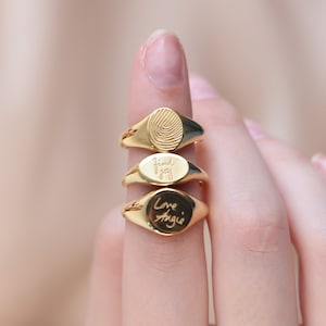 Handwriting Signet Ring  | Fingerprint Signet Ring | Gift for Her | Dainty Signet Ring | Personalized Jewelry | Mother's Day Gift